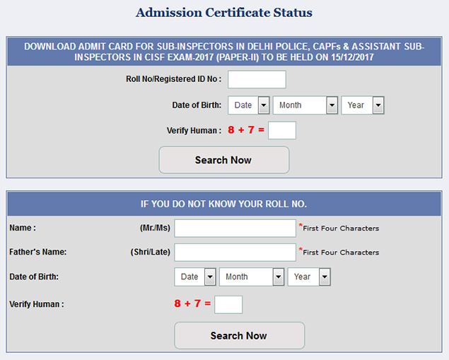 SSC CPO Tier 2 Admot Card