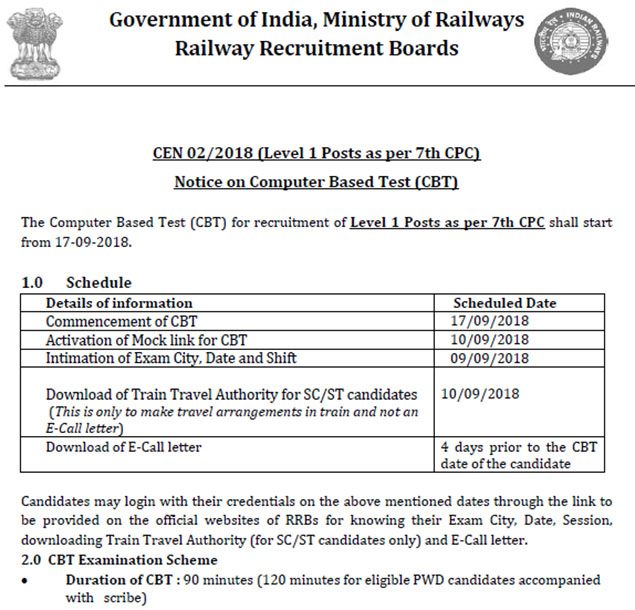 RRB Group D E Call Letter