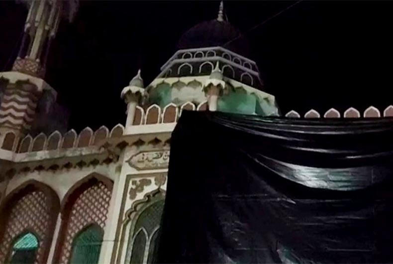 Aligarh: Abdul Karim Masjid covered with tarpaulin ahead of Holi
