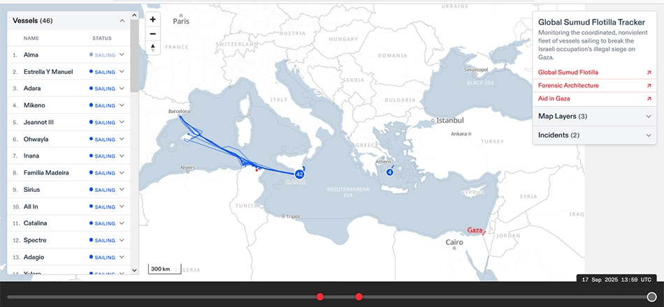 Global Sumud Flotilla: 46 vessels closing in on Gaza