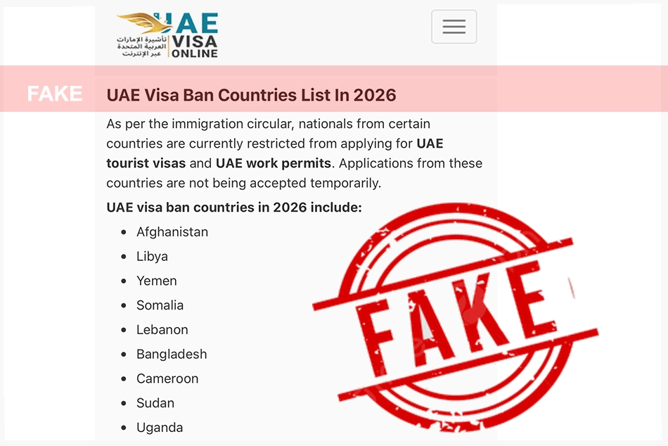 UAE visa ban countries list 2026 is fake