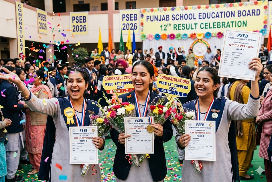 Sukhneet, Suhani, Divanshi Top PSEB 12th 2026 Exam Scoring 100% Marks