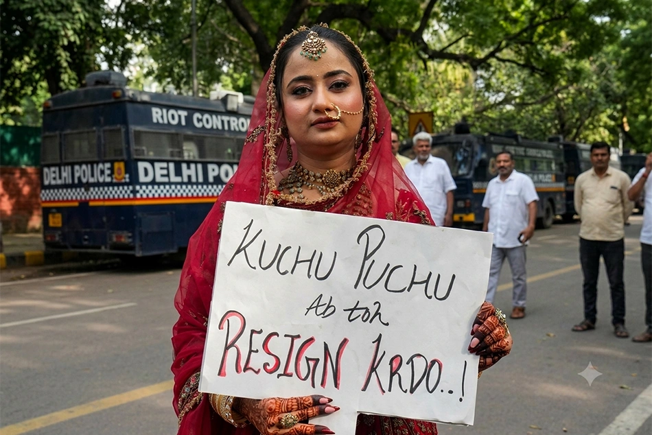 Kuchu Puchu Ab Toh Resign Kr Do: Girl in Bridal Dress at Jantar Mantar
